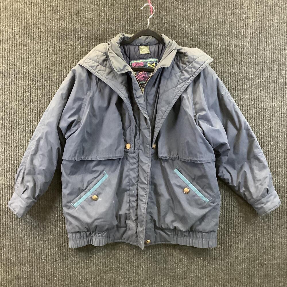 Vintage White Stag Jacket Womens Large Blue Ski Coat Quilted Lined Cape Back 90s